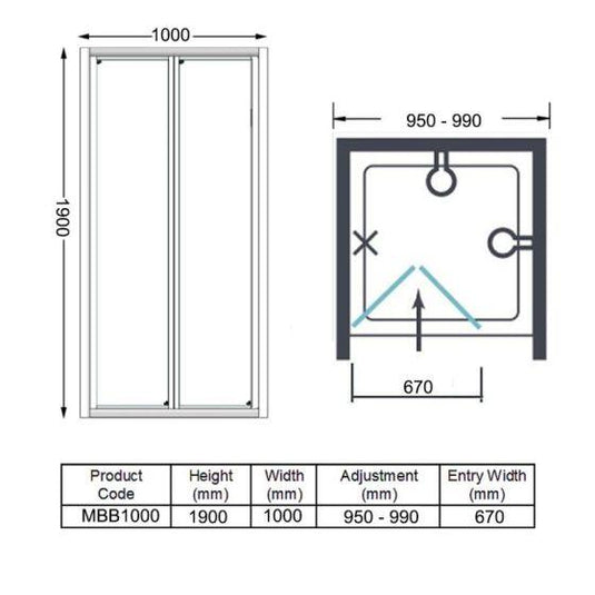 Merlyn MBOX 1000mm Bi-Fold Shower Door - MBB1000 - Envy Bathrooms Ltd