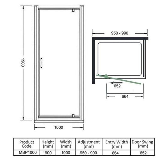 Merlyn MBOX 1000mm Pivot Shower Door - MBP1000 - Envy Bathrooms Ltd