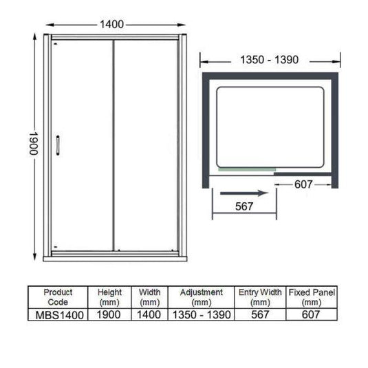 Merlyn MBOX 1400mm Sliding Shower Door - MBS1400 - Envy Bathrooms Ltd