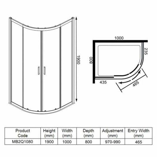 Merlyn MBOX 2 Door Offset Quadrant Shower Enclosure 1000 x 800mm - MB2Q1080 - Envy Bathrooms Ltd