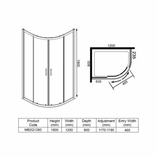 Merlyn MBOX 2 Door Offset Quadrant Shower Enclosure 1200 X 800mm - MB2Q1280 - Envy Bathrooms Ltd