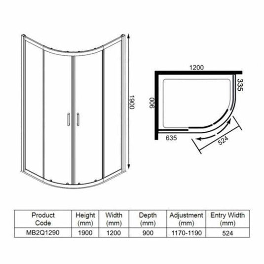 Merlyn MBOX 2 Door Offset Quadrant Shower Enclosure 1200 X 900mm - MB2Q1290 - Envy Bathrooms Ltd