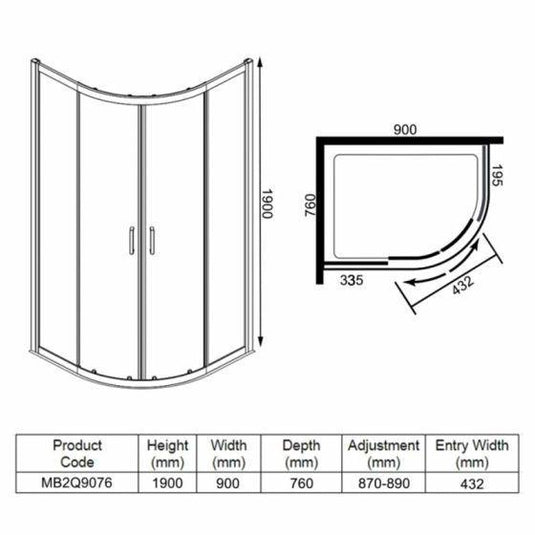 Merlyn MBOX 2 Door Offset Quadrant Shower Enclosure 900 x 760mm - MB2Q9076 - Envy Bathrooms Ltd