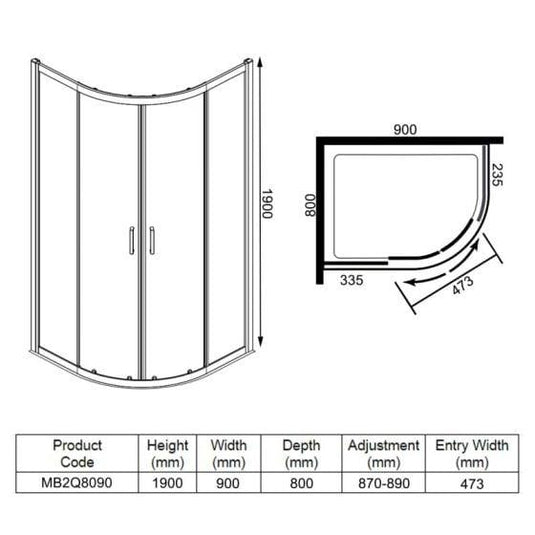 Merlyn MBOX 2 Door Offset Quadrant Shower Enclosure 900 x 800mm - MB2Q8090 - Envy Bathrooms Ltd