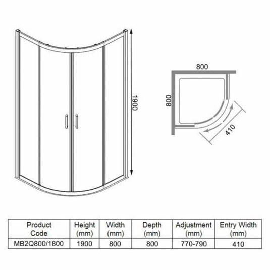 Merlyn MBOX 2 Door Quadrant Shower Enclosure 800mm - MB2Q800/1800 - Envy Bathrooms Ltd