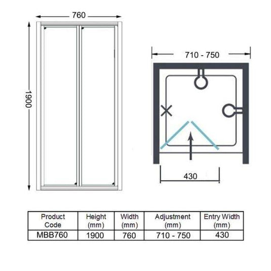 Merlyn MBOX 760mm Bi-Fold Shower Door - MBB760 - Envy Bathrooms Ltd