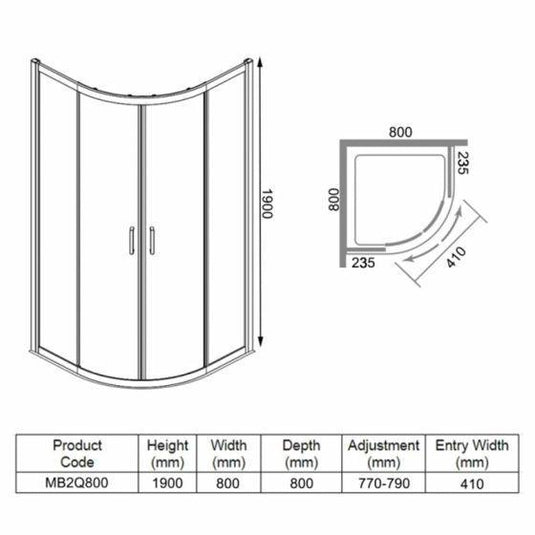 Merlyn MBOX 2 Door Quadrant Shower Enclosure 800mm - MB2Q800 - Envy Bathrooms Ltd