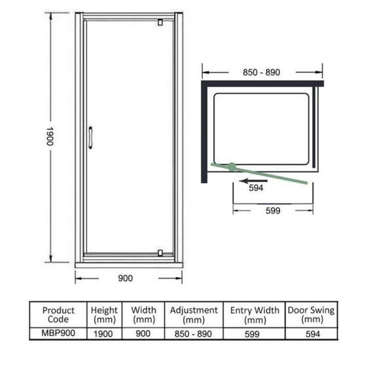 Merlyn MBOX 900mm Pivot Shower Door - MBP900 - Envy Bathrooms Ltd