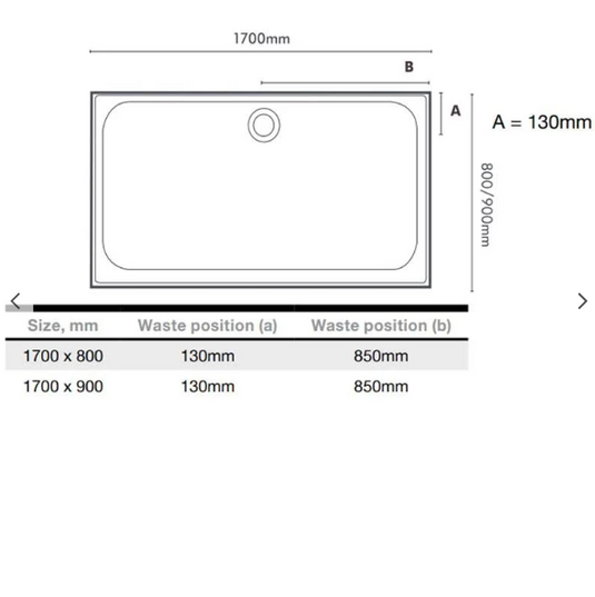 Merlyn MStone 1700 x 800mm Rectangular Shower Tray with 90mm Fast Flow Waste - White - D178RT - Envy Bathrooms Ltd