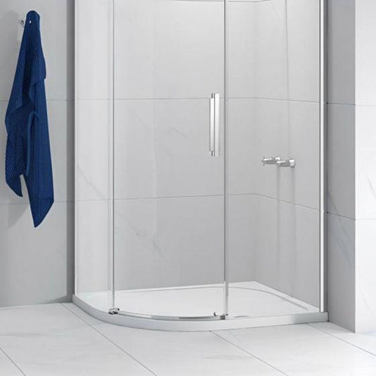 Merlyn Touchstone 1000 x 800mm Antislip Offset Quadrant Shower Tray Without Waste (LH) - White - S108QLASTO - Envy Bathrooms Ltd