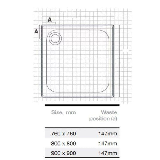 Merlyn Touchstone 800 x 800mm Square Shower Tray Without Waste - White - S80SQTO - Envy Bathrooms Ltd