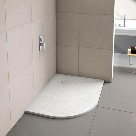 Merlyn Truestone 1200 x 900 mm Offset Quadrant Shower Tray with Integrated Waste (LH) - White - T129HWL - Envy Bathrooms Ltd