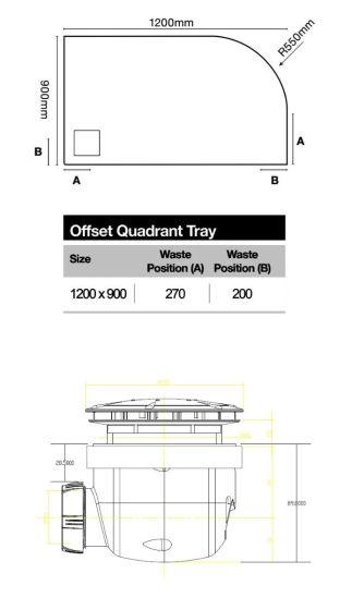 Merlyn Truestone 1200 x 900 mm Offset Quadrant Shower Tray with Integrated Waste (LH) - White - T129HWL - Envy Bathrooms Ltd