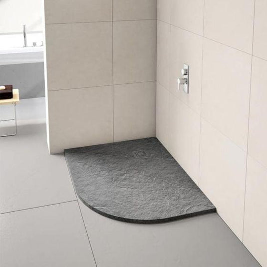 Merlyn Truestone 1200 x 900mm Offset Quadrant Shower Tray with Waste (RH) - Fossil Grey - T129HFR - Envy Bathrooms Ltd