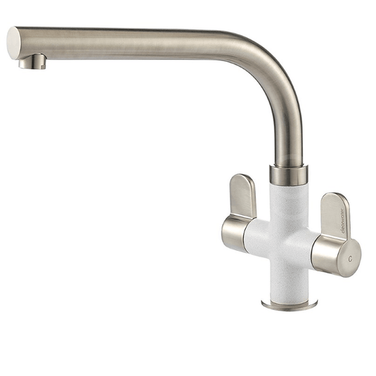 Clearwater Miram Twin Lever Polar White Monobloc Kitchen Sink Mixer Tap - Brushed Nickel - MIR2BNAL