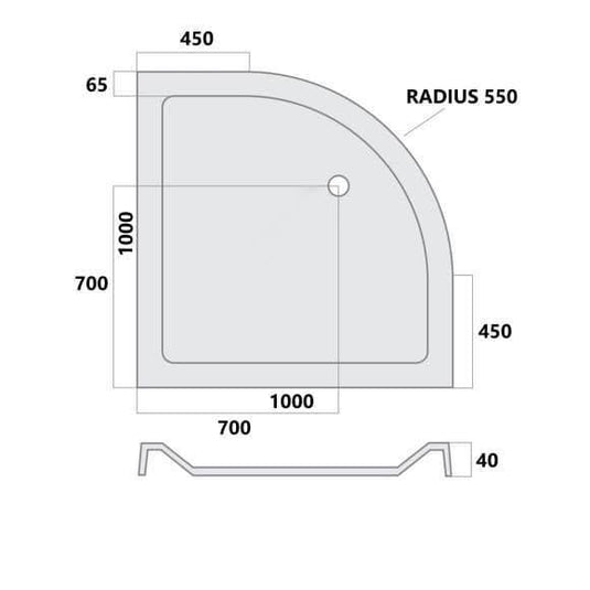 MX Elements 1000 x 1000mm Low Profile Quadrant Shower Tray - White - Envy Bathrooms Ltd
