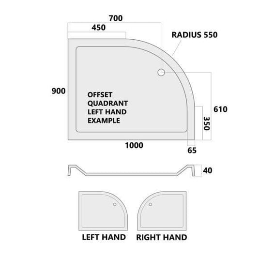 MX Elements 1000 x 900mm Anti-slip Offset Quadrant Shower Tray (RH) - White - Envy Bathrooms Ltd