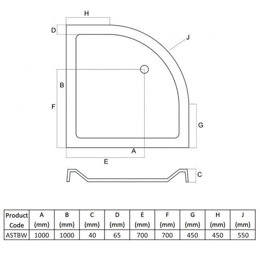 MX Elements 1000mm x 1000mm Anti-Slip Quadrant Shower Tray - White - ASTBW - Envy Bathrooms Ltd