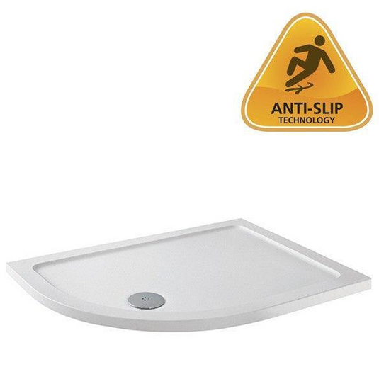 White offset quadrant shower tray with left-hand drain and anti-slip technology badge