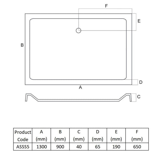 MX Elements 1300mm x 900mm Anti-Slip Rectangular Shower Tray - White - ASSS5 - Envy Bathrooms Ltd