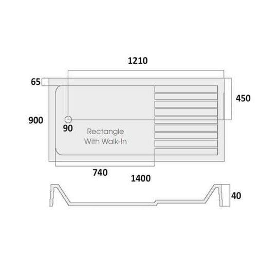 MX Elements 1400 x 900mm Walk-In Shower Tray - White - Envy Bathrooms Ltd