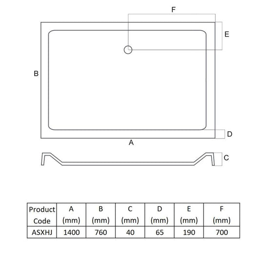 MX Elements 1400mm x 760mm Anti-Slip Rectangular Shower Tray - White - ASXHJ - Envy Bathrooms Ltd