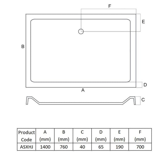 MX Elements 1400mm x 760mm Anti-Slip Rectangular Shower Tray - White - ASXHJ - Envy Bathrooms Ltd