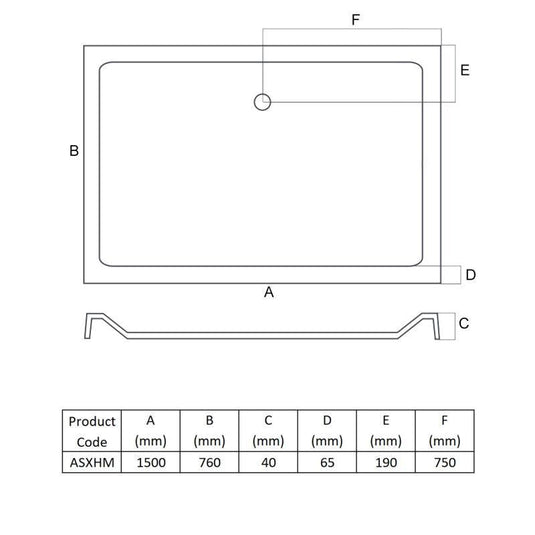 MX Elements 1500mm x 760mm Anti-Slip Rectangular Shower Tray - White - ASXHM - Envy Bathrooms Ltd