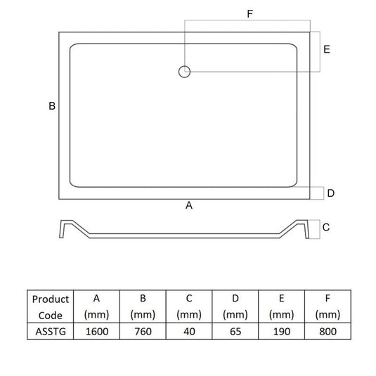 MX Elements 1600mm x 760mm Anti-Slip Rectangular Shower Tray - White - ASSTG - Envy Bathrooms Ltd