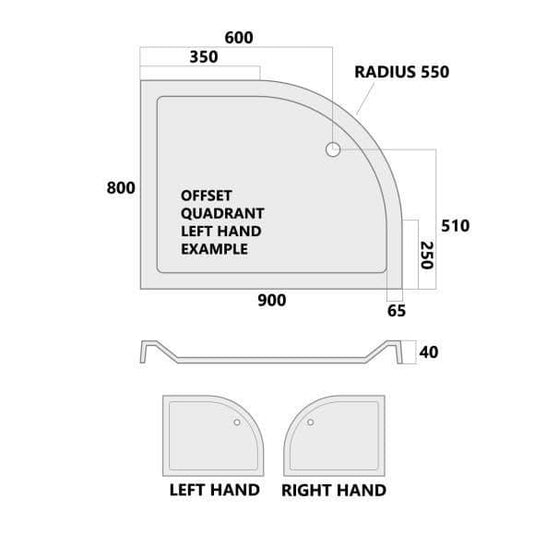 MX Elements 900 x 800mm Anti-slip Offset Quadrant Shower Tray (LH) - White - Envy Bathrooms Ltd