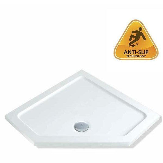 MX Elements 900mm x 900mm Anti-Slip Pentagonal Shower Tray (Flat Top) - White - ASUAN - Envy Bathrooms Ltd
