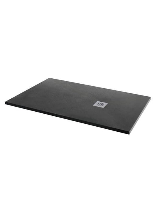 MX Minerals 1600mm x 900mm Anti-Slip Slate Effect Rectangular Shower Tray - Jet Black - X1W - Envy Bathrooms Ltd