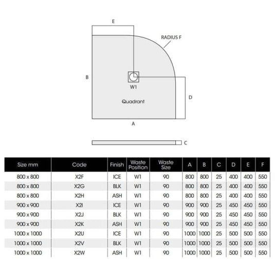 MX Minerals 800 x 800mm Anti-Slip Quadrant Shower Tray - Jet Black - X2G - Envy Bathrooms Ltd