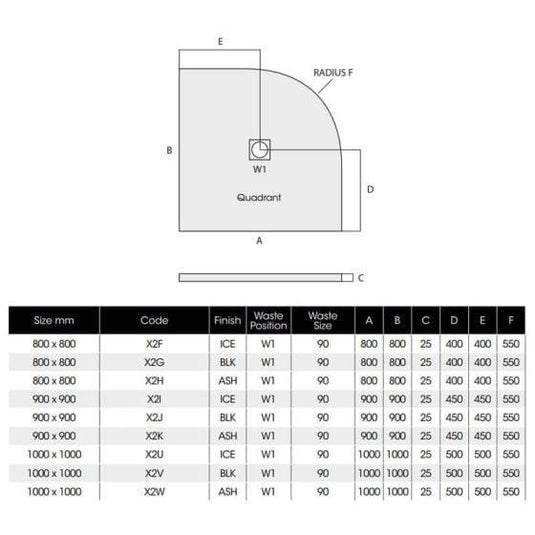 MX Minerals 800 x 800mm Anti-Slip Quadrant Shower Tray - Ice White - X2F - Envy Bathrooms Ltd