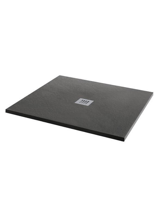 MX Minerals 900mm x 900mm Anti-Slip Slate Effect Square Shower Tray - Jet Black - X1B - Envy Bathrooms Ltd