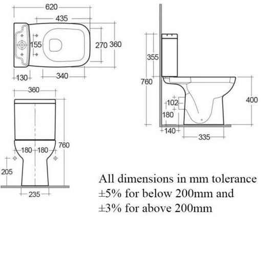 RAK Ceramics Origin Close Coupled Toilet Pan with Cistern - Alpine White - ORI62PAKSC