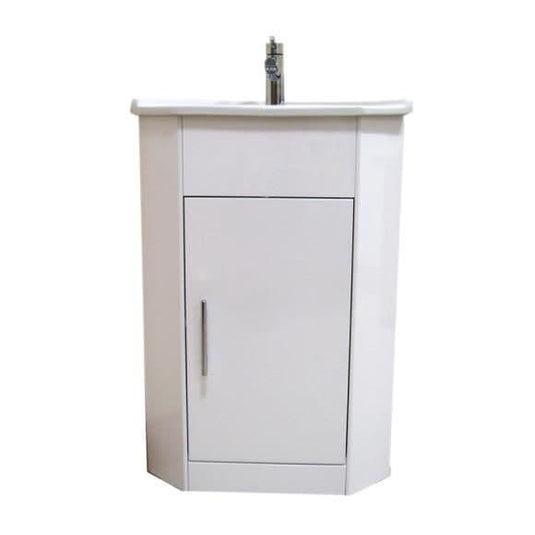 Oceana Arctic 570mm 1 Door Corner Floorstanding Vanity Unit & Basin - Gloss White - Envy Bathrooms Ltd