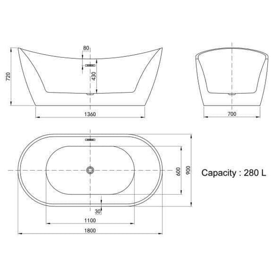Oceana Cardigan 1800mm Freestanding Double Ended Bath - Envy Bathrooms Ltd