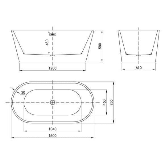 Oceana Caswell 1500mm Freestanding Double Ended Bath - Envy Bathrooms Ltd