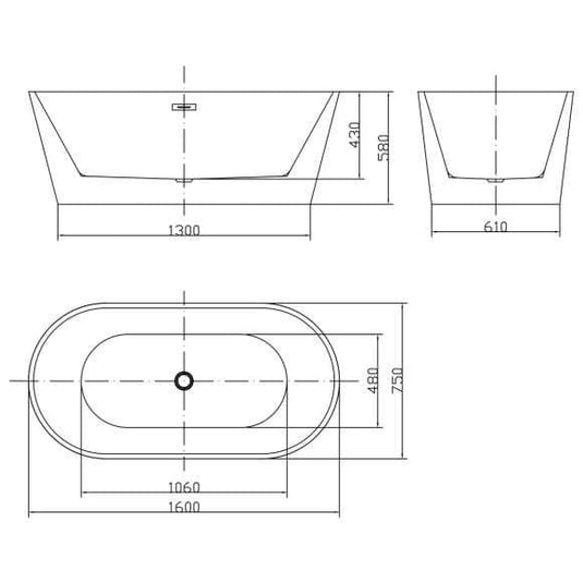 Oceana Caswell 1600mm Freestanding Double Ended Bath - Envy Bathrooms Ltd