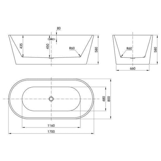 Oceana Caswell 1700mm Freestanding Double Ended Bath - Envy Bathrooms Ltd