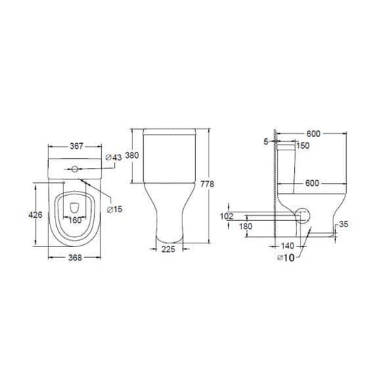 Oceana Croft Close Coupled Open Back Pan & Cistern Inc Soft Close Seat - Envy Bathrooms Ltd