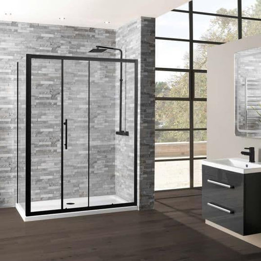 Oceana Crystal 1400mm Sliding Door (6mm Glass) - Matt Black - Envy Bathrooms Ltd