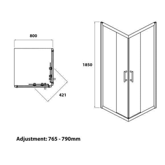 Oceana Crystal 800mm Corner Entry Door (6mm Glass) - Chrome - Envy Bathrooms Ltd