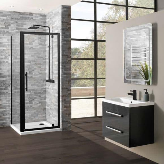Oceana Crystal 900mm Pivot Door (6mm Glass) - Matt Black - Envy Bathrooms Ltd