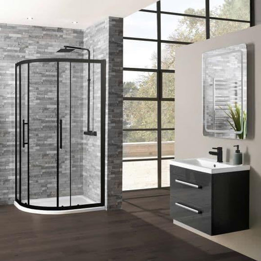 Oceana Crystal6 900 x 760mm Offset Quadrant Enclosure - Matt Black - Envy Bathrooms Ltd