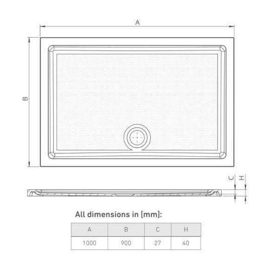 Oceana Form40 1000 x 900mm Rectangular Anti-Slip Shower Tray - White - Envy Bathrooms Ltd
