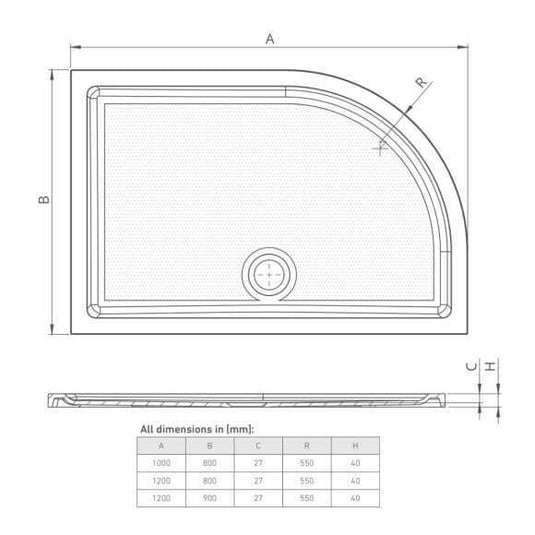 Oceana Form40 1200 x 800mm Offset Quadrant Shower Anti-slip Tray (LH) - White - Envy Bathrooms Ltd