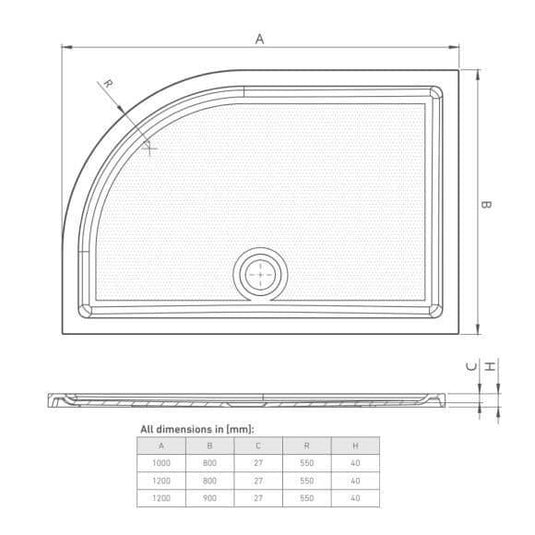 Oceana Form40 1200 x 800mm Offset Quadrant Shower Anti-slip Tray (RH) - White - Envy Bathrooms Ltd