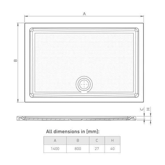 Oceana Form40 1400 x 800mm Rectangular Anti-Slip Shower Tray - White - Envy Bathrooms Ltd